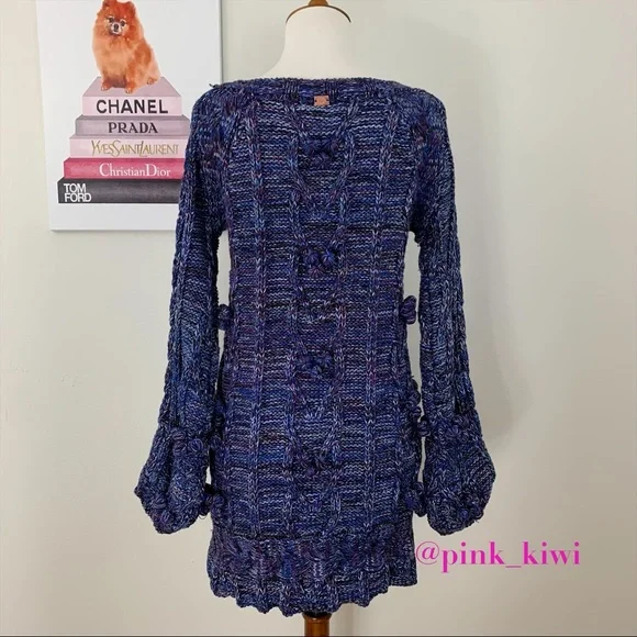 🆑 For Love and Lemons Knitz Indigo Mini Cable Dress - Picture 9 of 16